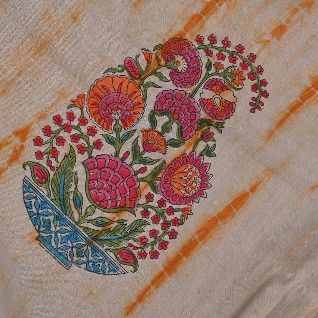 Stone White Printed Floral-Paisley Cotton Fabric