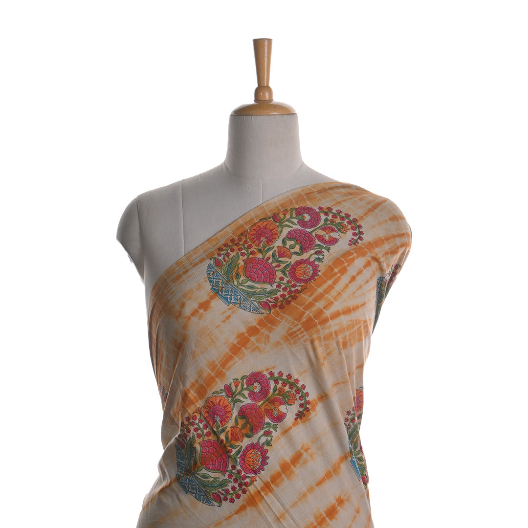 Stone White Printed Floral-Paisley Cotton Fabric