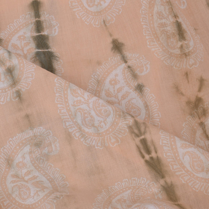 Pastel Peach Tie-Dye Cotton Fabric With Paisley Print