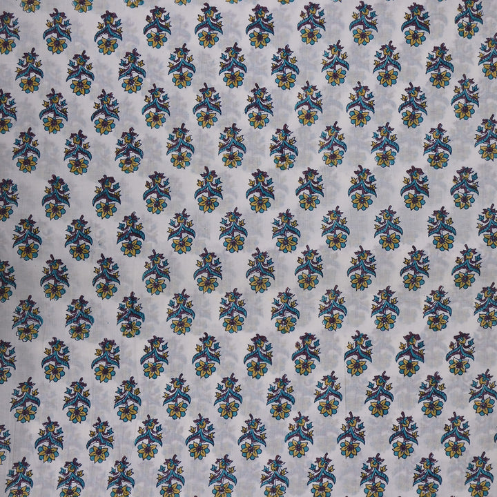 Swan White Printed Floral Cotton Fabric