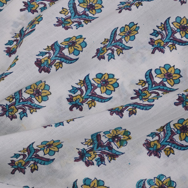 Swan White Printed Floral Cotton Fabric