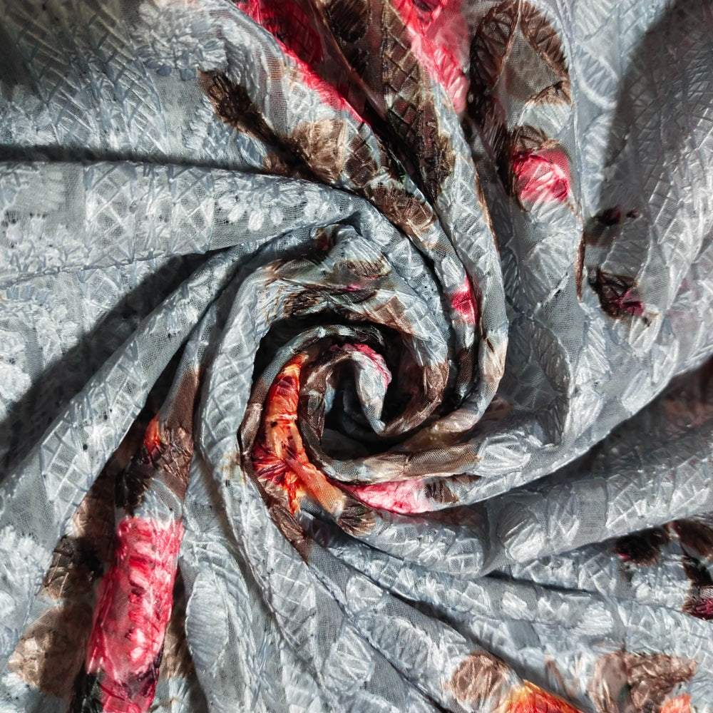 Bluish Grey Floral Printed Georgette Fabric