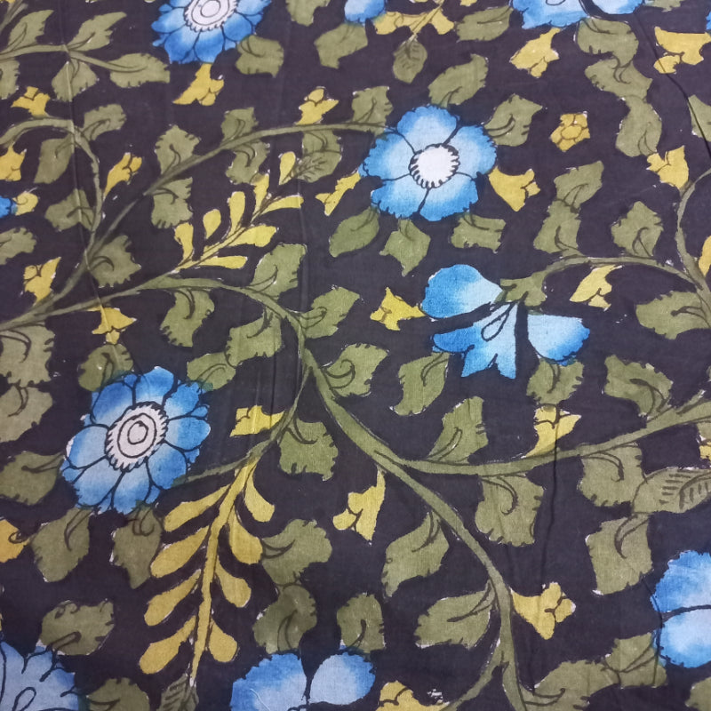 Lead Black Colour Cotton Pen Kalamkari Fabric