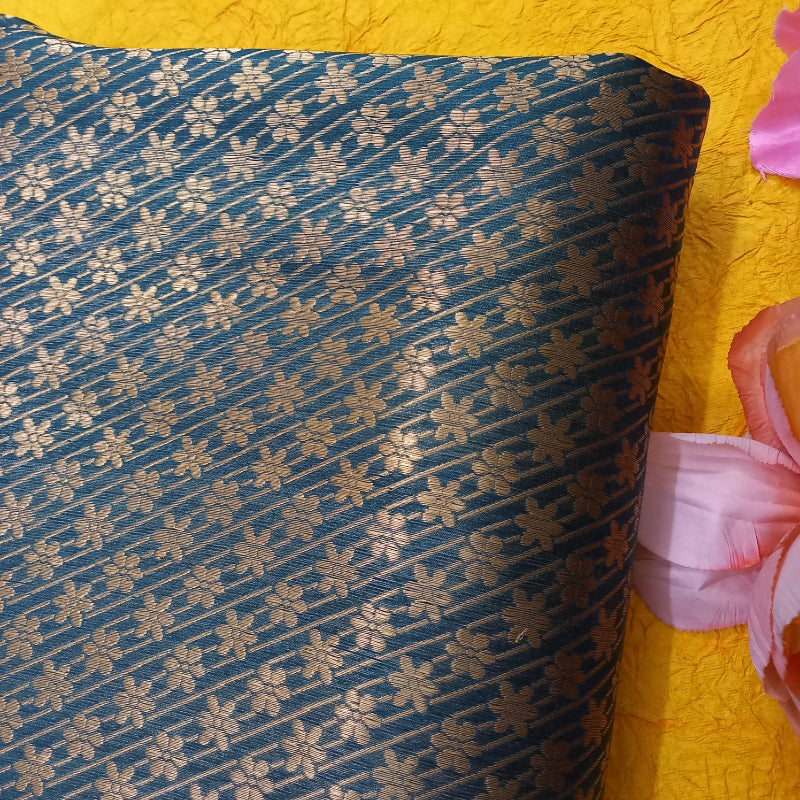 Deep Peacock Blue Brocade Jamawar Fabric