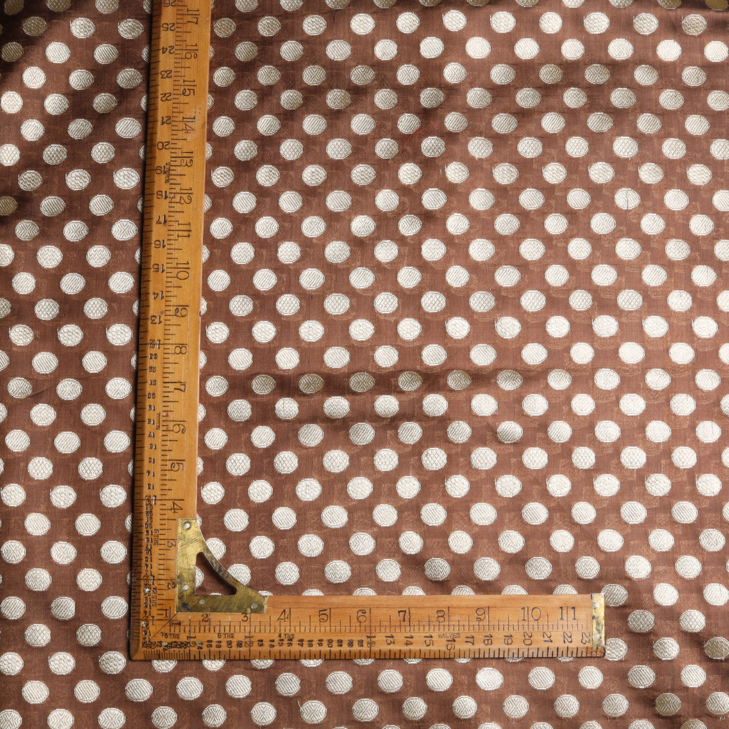 Dark Brown Banarasi Silk Fabric With Polka Dots