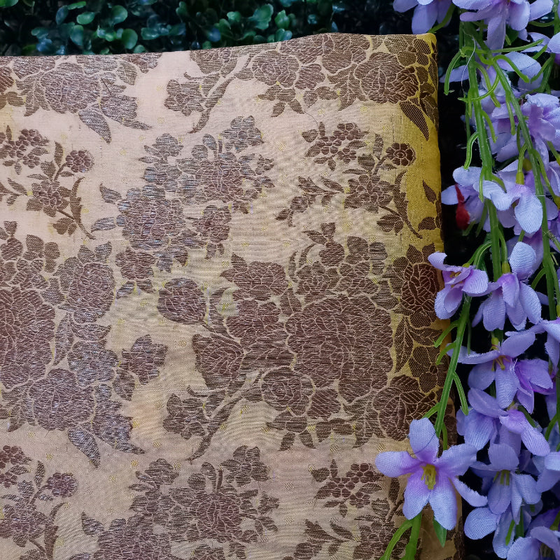 Off White Floral Brocade Jamawar Fabric