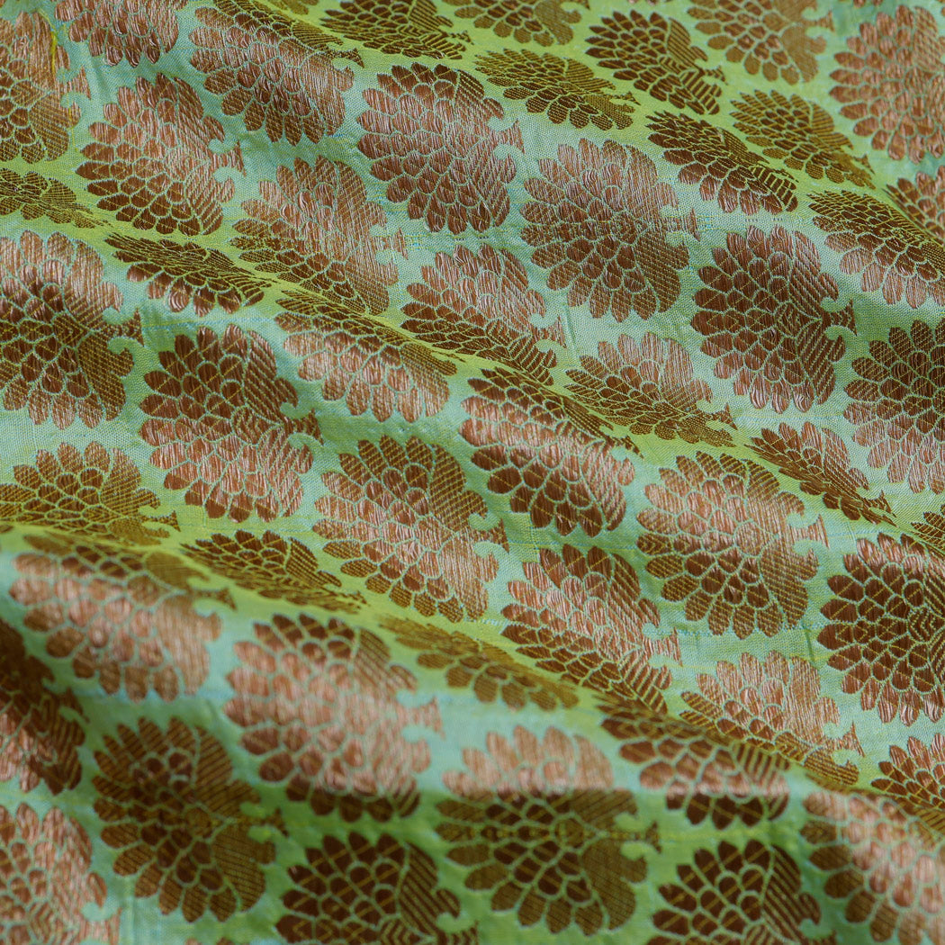 Light Green Silk Fabric With Floral Buttis