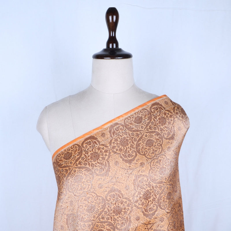 Pastel Orange Color Jamawar Silk Fabric With Floral Pattern