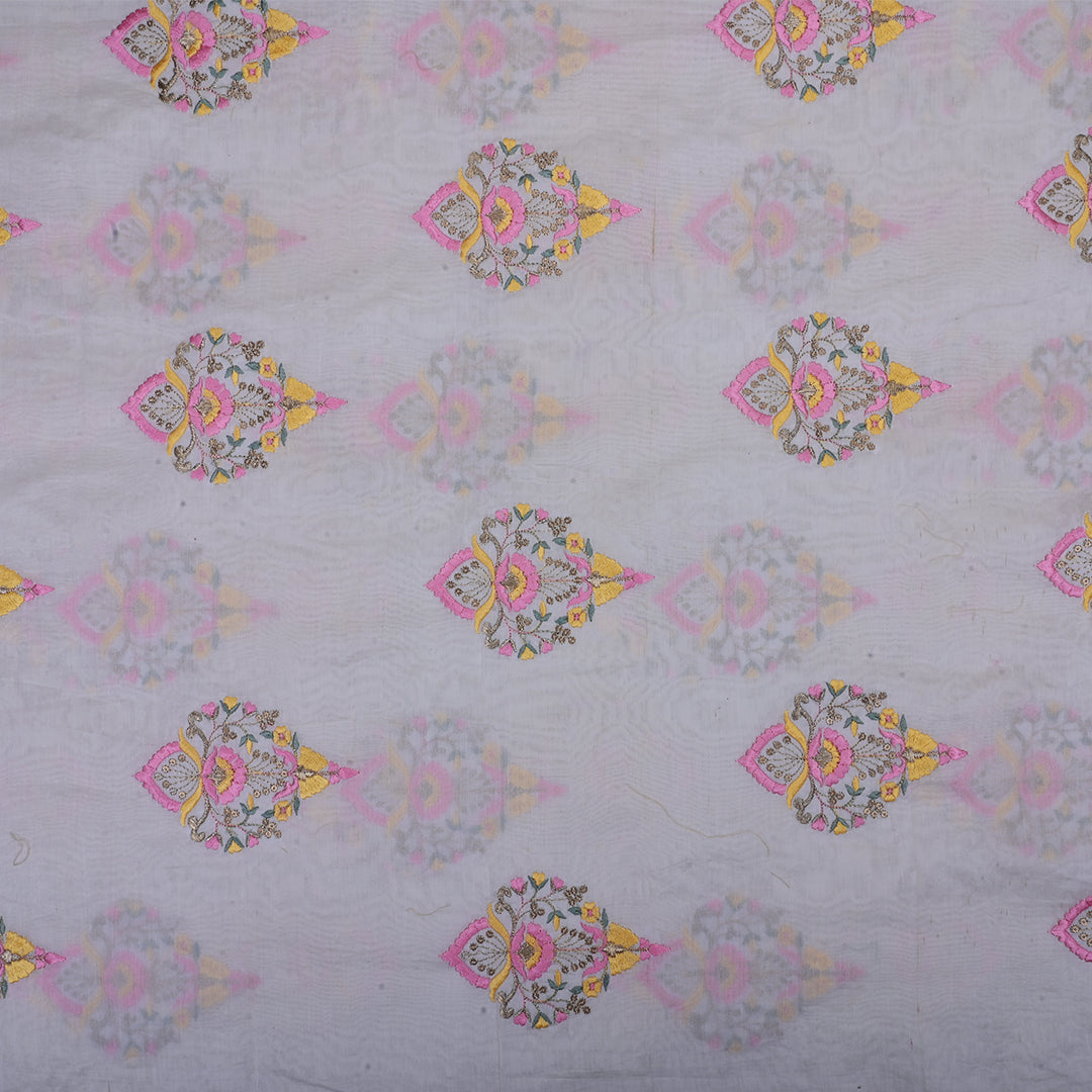 Classic White Thread Work Embroidery Chanderi Fabric