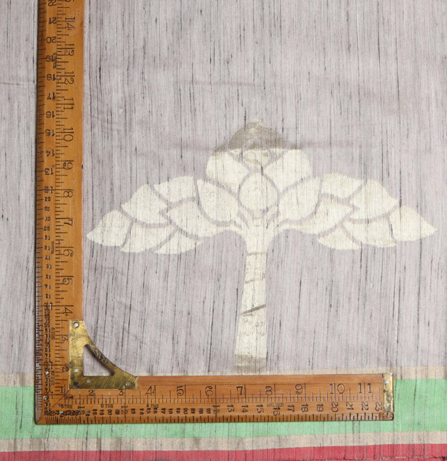 Pastel Grey Tussar Fabric With Tree Motifs