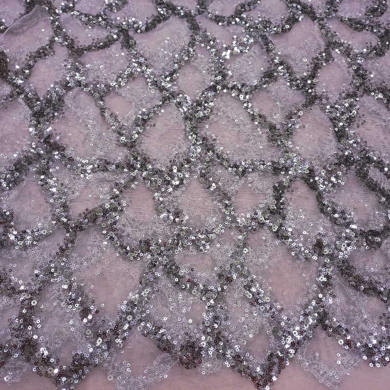Blush Pink Premium Net Fabric With Sequin Work