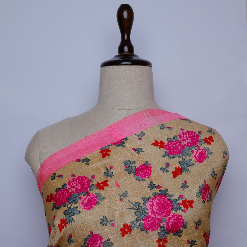 Pastel Beige Printed Dupion Silk Fabric