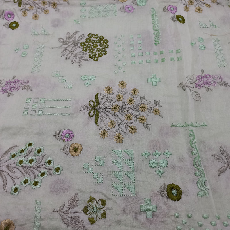Pastel Tea Green Floral Embroidery Chanderi Fabric