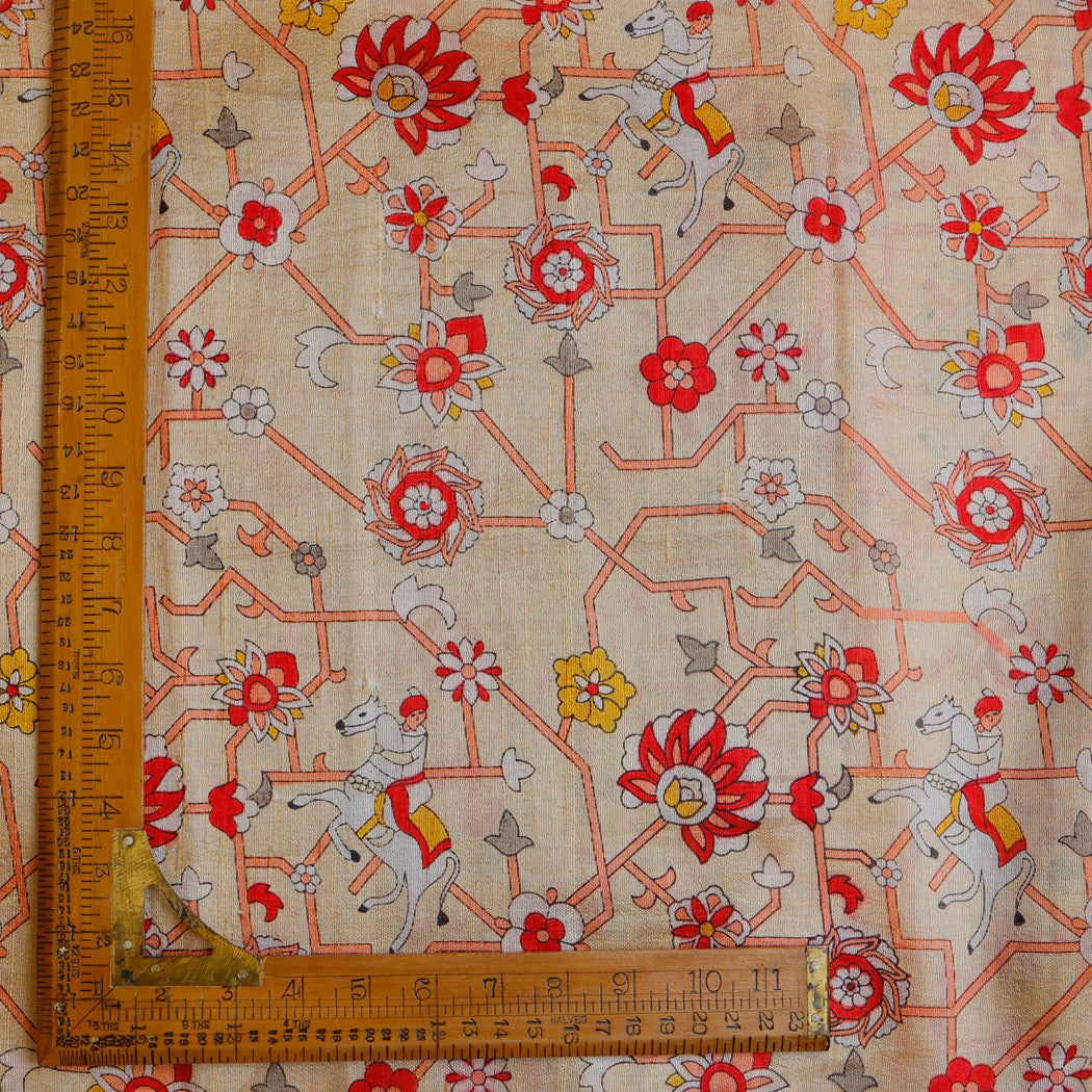 Pastel Beige Nature Inspired Printed Dupion Fabric