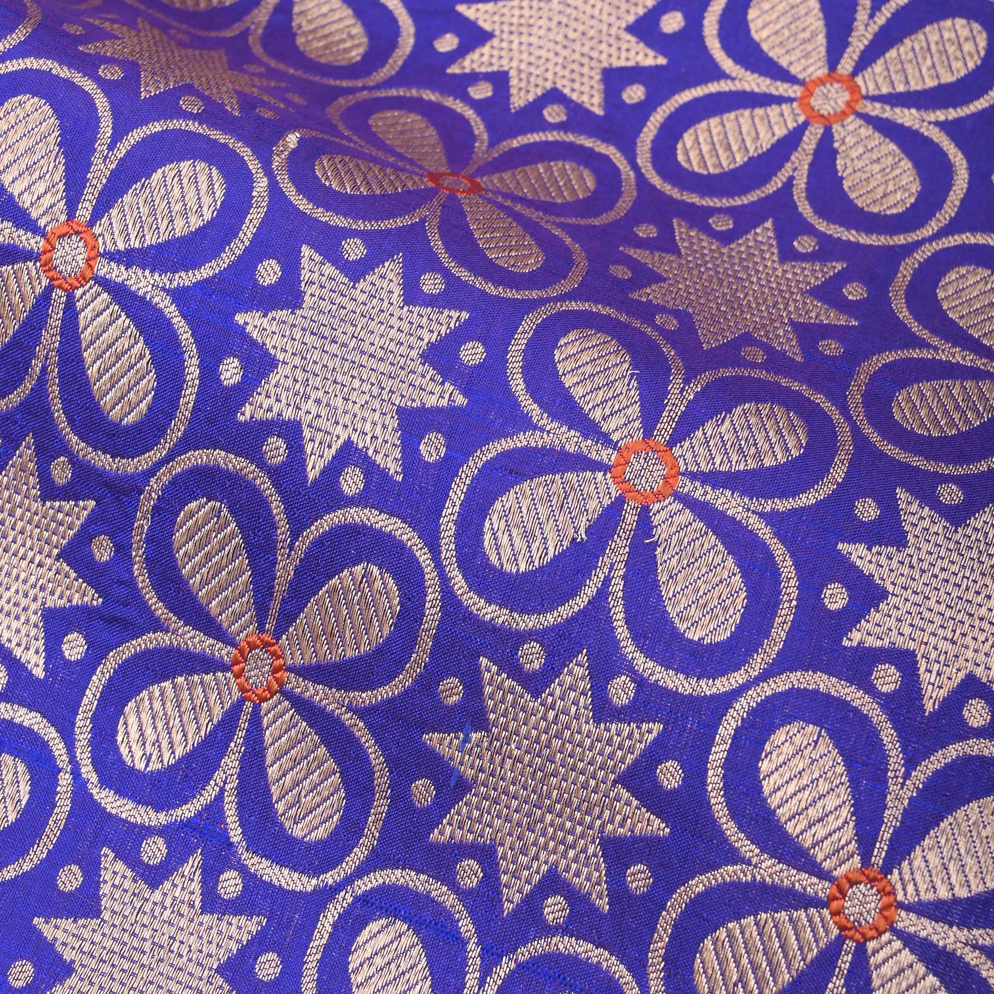 Iris Blue Banarasi Floral Weave Fabric