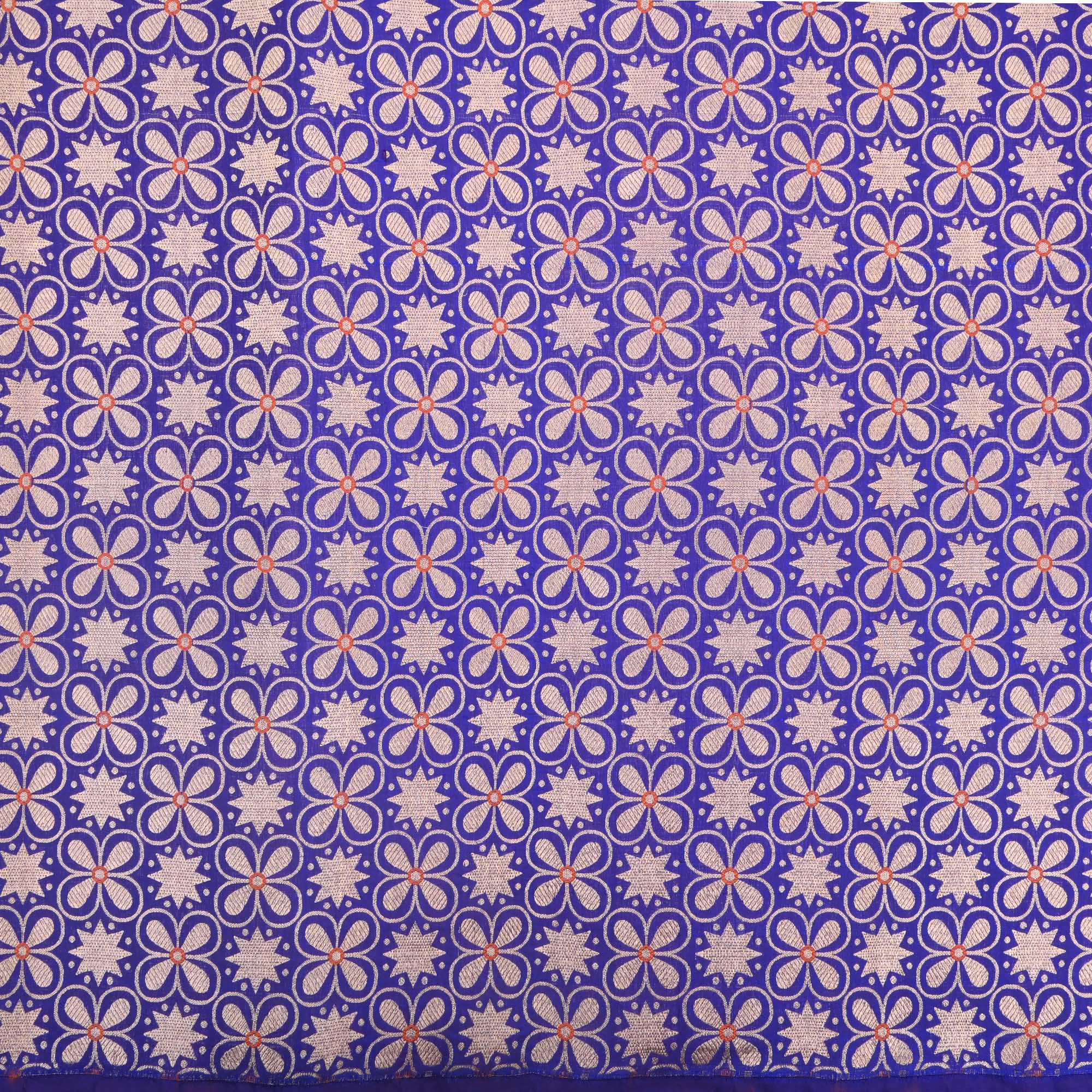 Iris Blue Banarasi Floral Weave Fabric