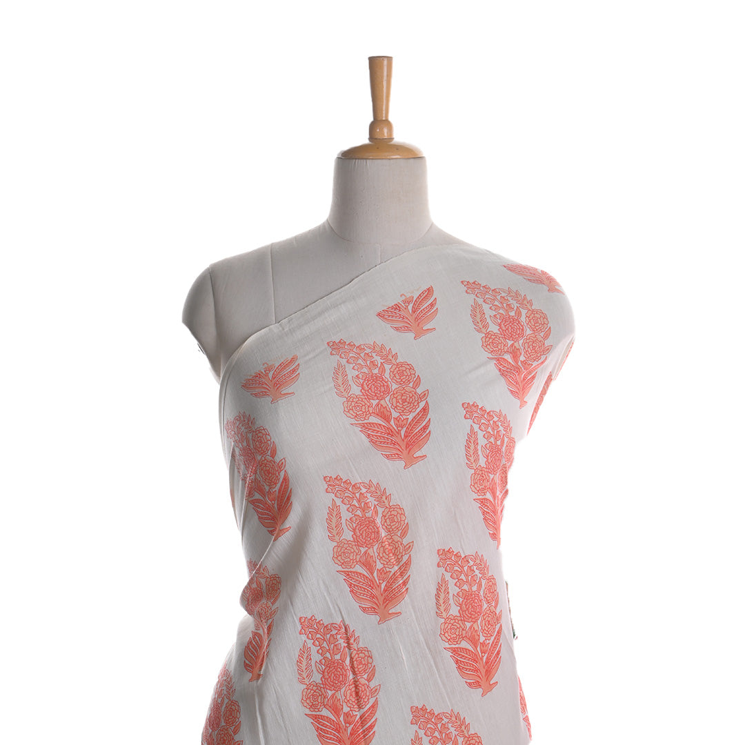 Spring White Printed Paisley Cotton Fabric