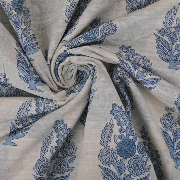 Off White Printed Floral Chanderi Fabric