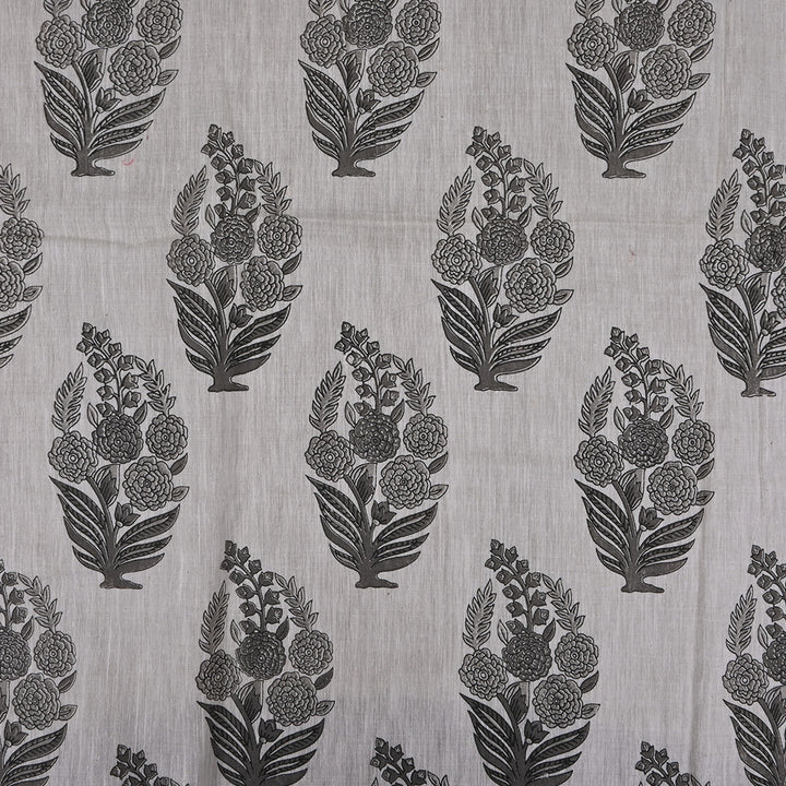 Mercury White Printed Floral-Paisely Cotton Fabric