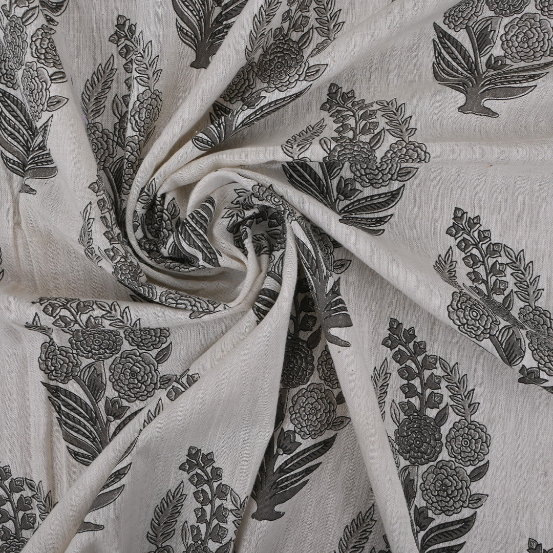 Mercury White Printed Floral-Paisely Cotton Fabric