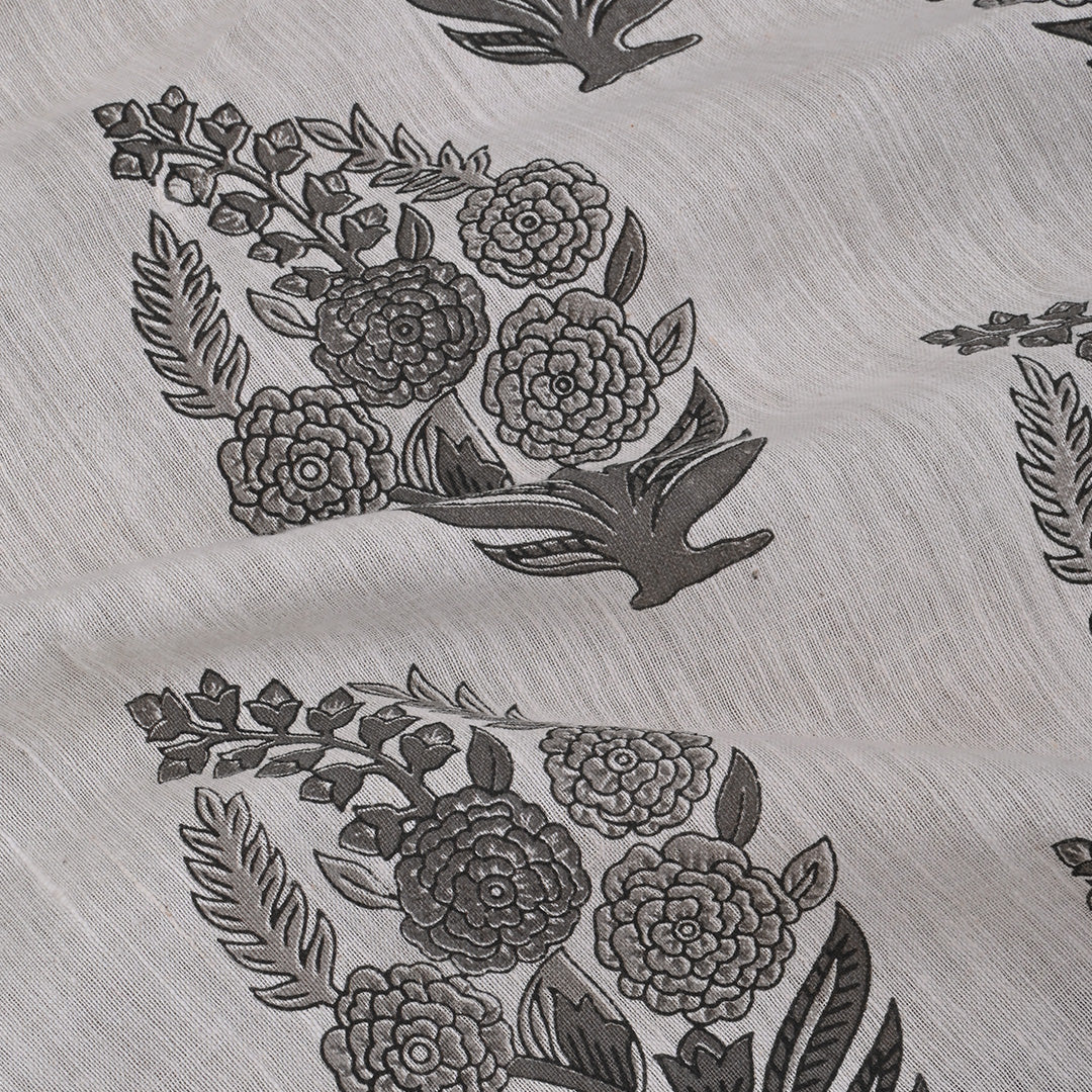 Mercury White Printed Floral-Paisley Cotton Fabric