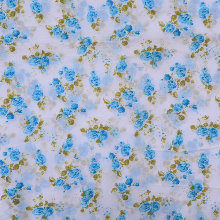 Bright White Printed Floral Chanderi Fabric