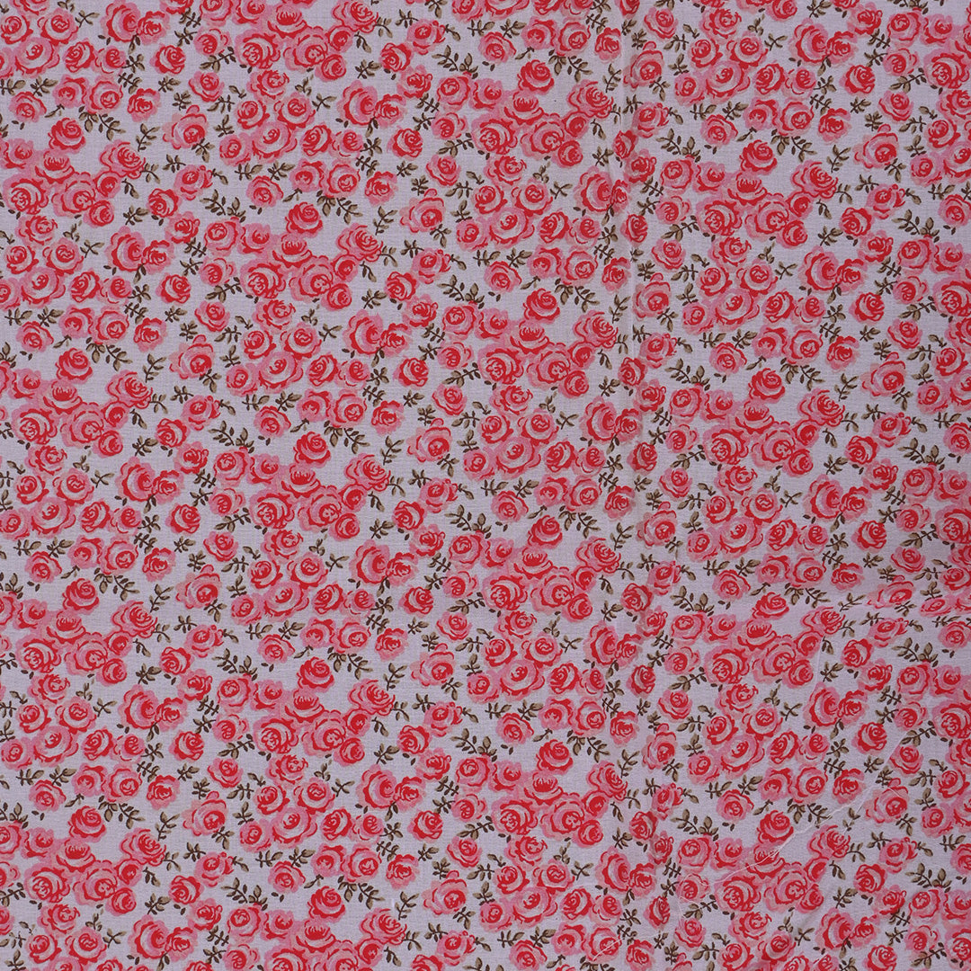 Milk White Printed Floral Cotton Fabric