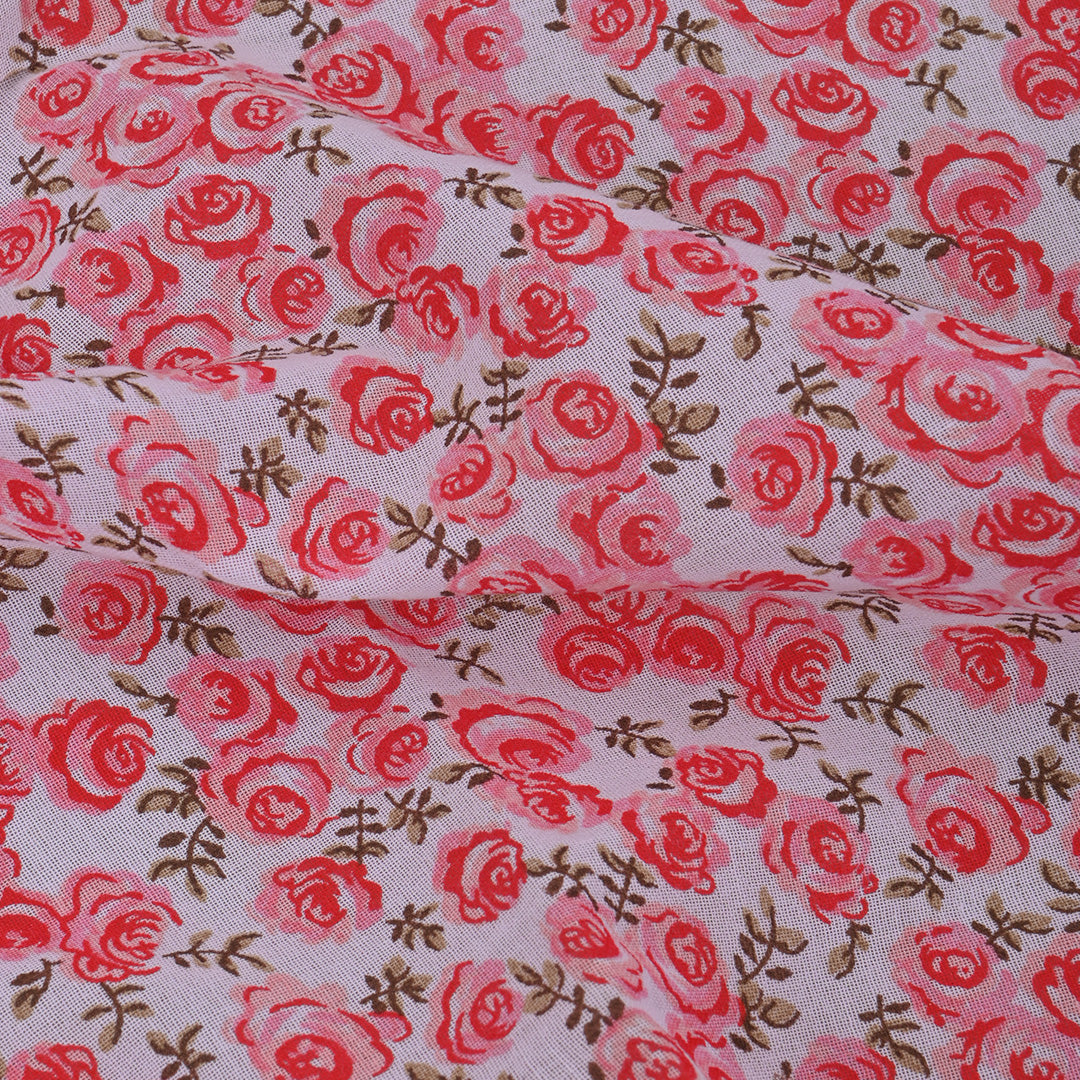 Milk White Printed Floral Cotton Fabric