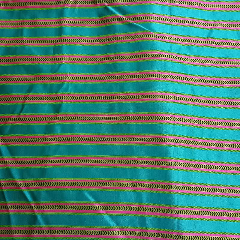 Teal Blue Satin Silk Stripes Fabric