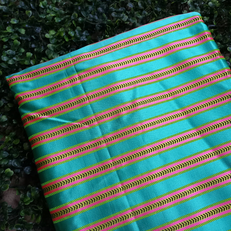 Teal Blue Satin Silk Stripes Fabric