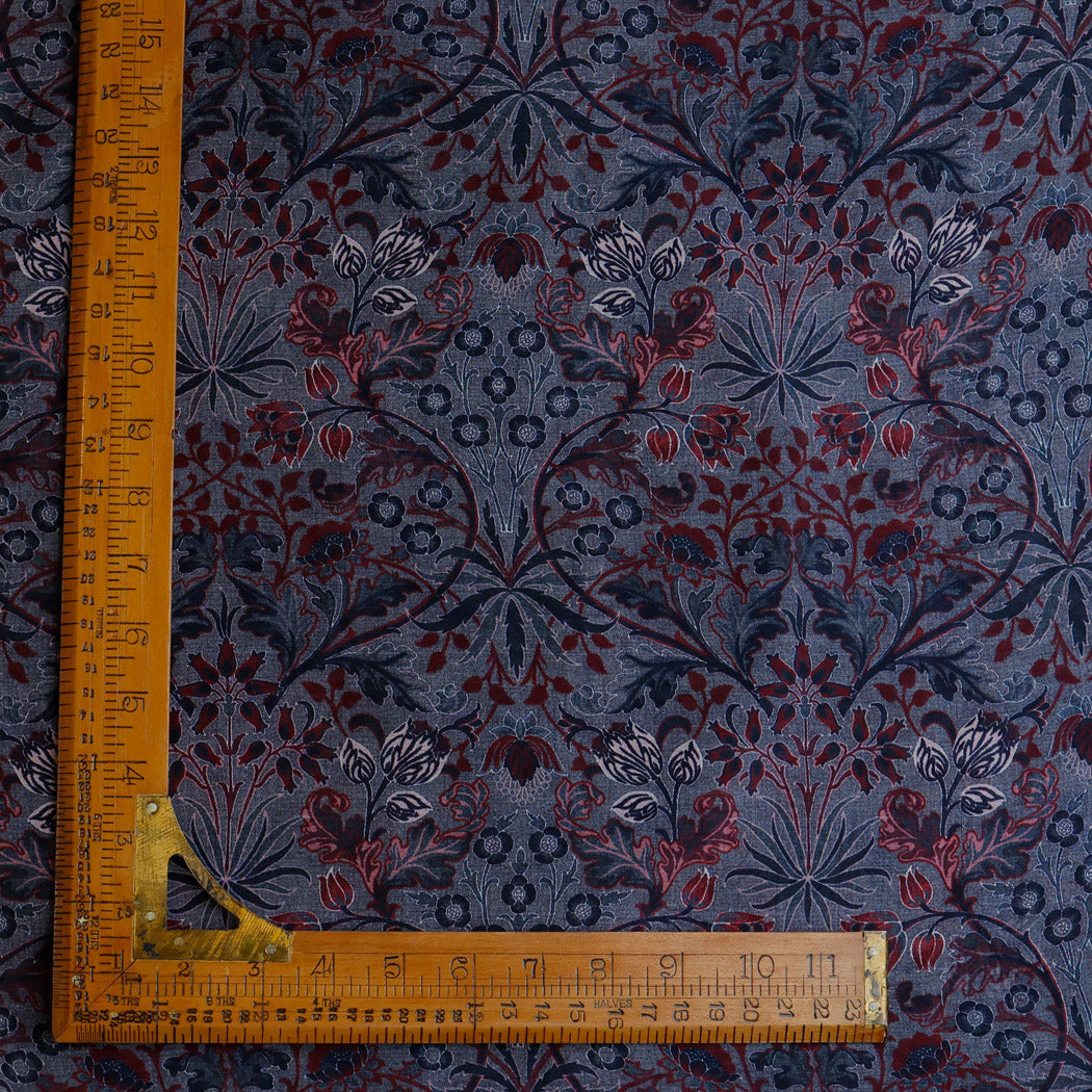 Earthy Blue Chiffon Fabric With Floral Printed Pattern