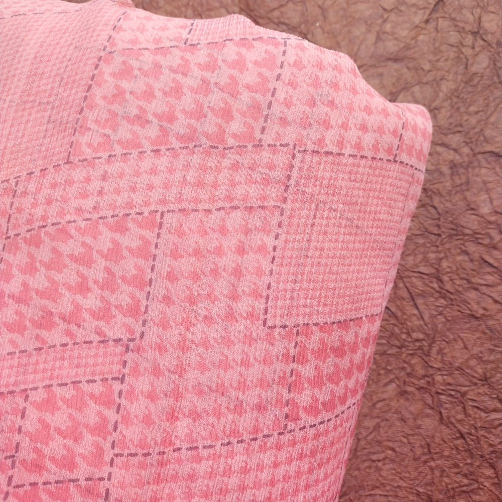 Rose Pink Geometric Digital Printed Chiffon Fabric