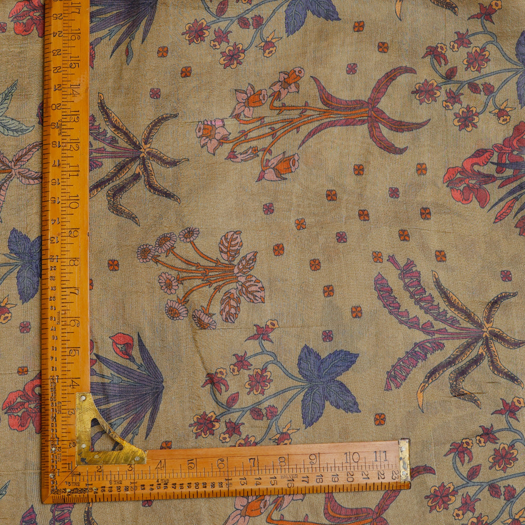 Pastel Brown Floral Printed Organza Tussar Fabric