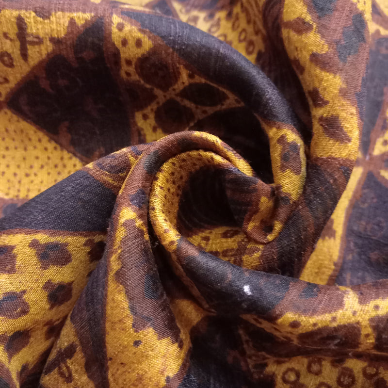Chocolate Brown Printed Dupion Silk Fabric