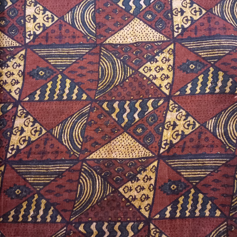 Chocolate Brown Ajrakh Printed Raw Silk Fabric