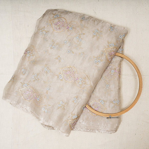 Stark White Floral Motifs Embroidery Tissue Dyeable Fabric