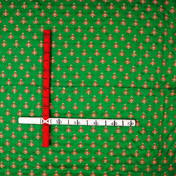 Dark Green Floral Embroidery Raw Silk Fabric