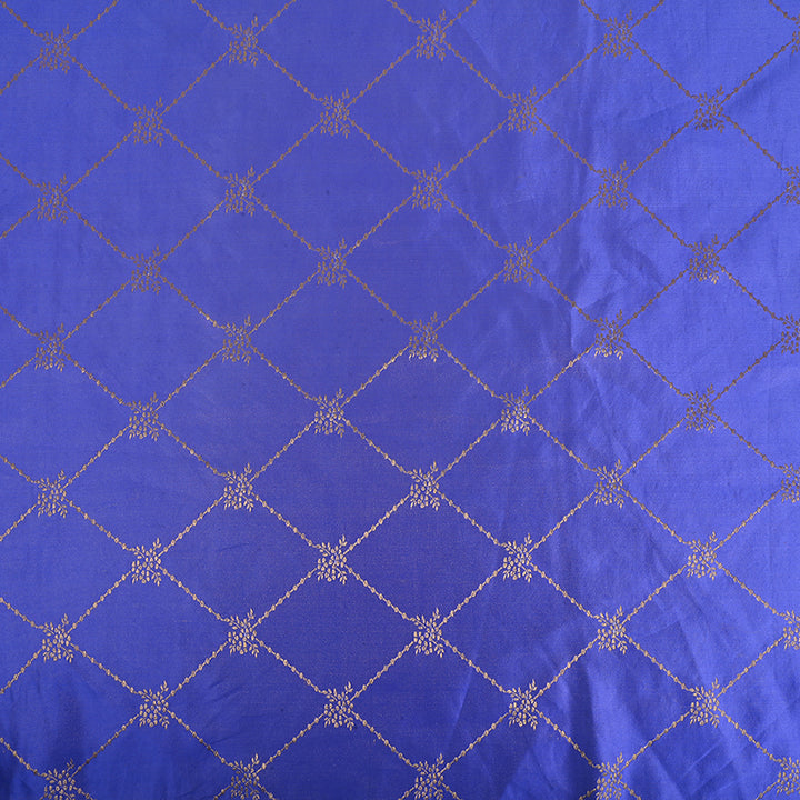 Berry Blue Banarasi Fabric With Jaal Weaving