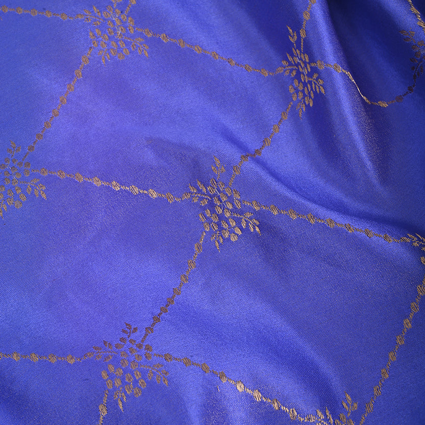 Berry Blue Banarasi Fabric With Jaal Weaving