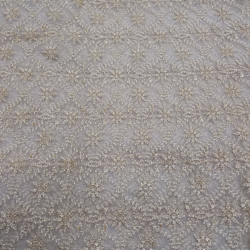 Dyeable White Embroidered Organza Fabric