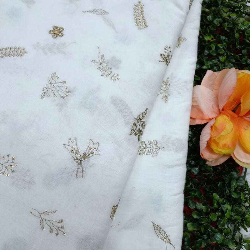 Dyeable White Floral Embroidery Cotton Fabric