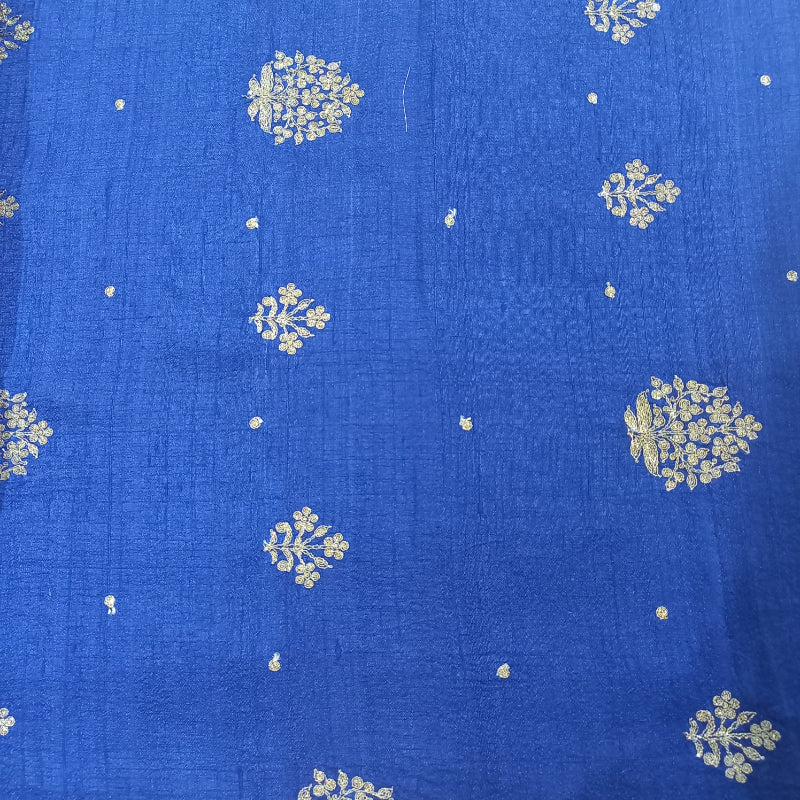 Neelam Ink Blue Embroidery Dupion Silk Fabric