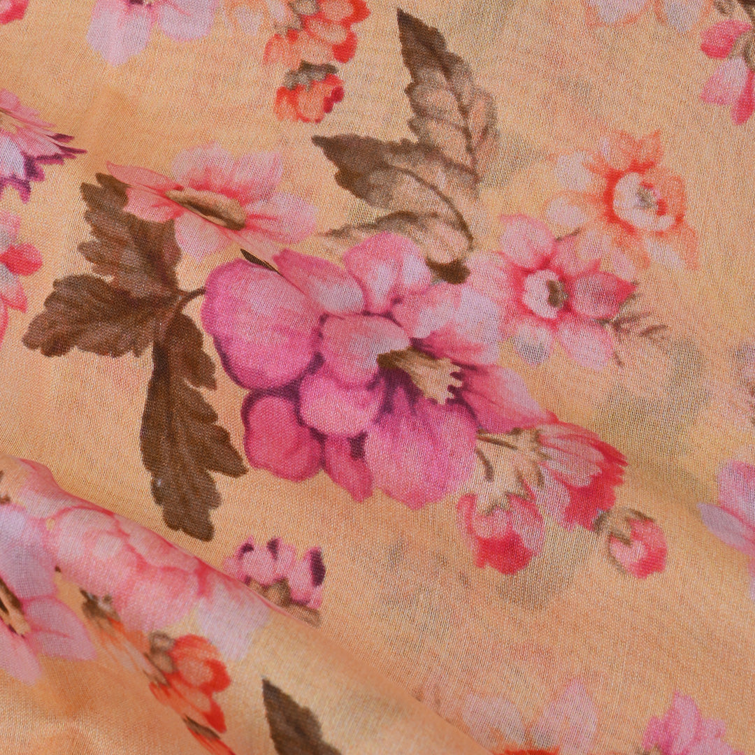 Spanish Yellow Printed Floral Chanderi Fabric