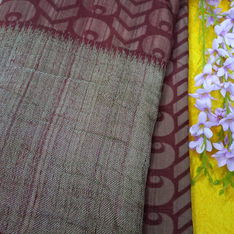 Barn Red Tussar Fabric With Border