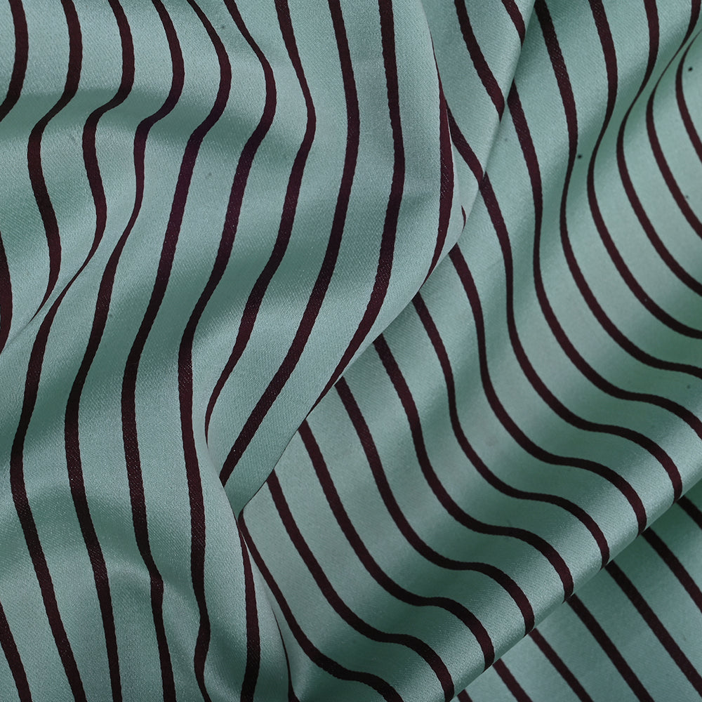 Classic Sea Green Satin Fabric With Black Stripes