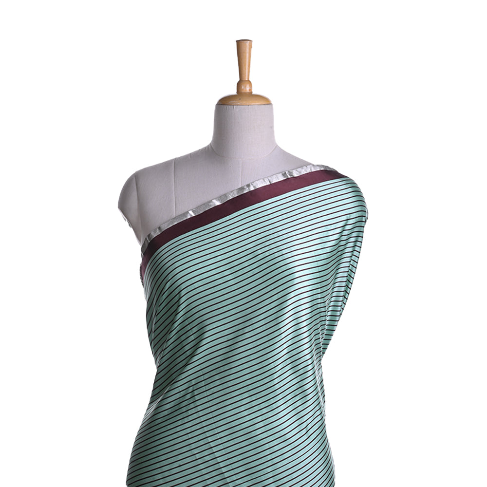 Classic Sea Green Satin Fabric With Black Stripes