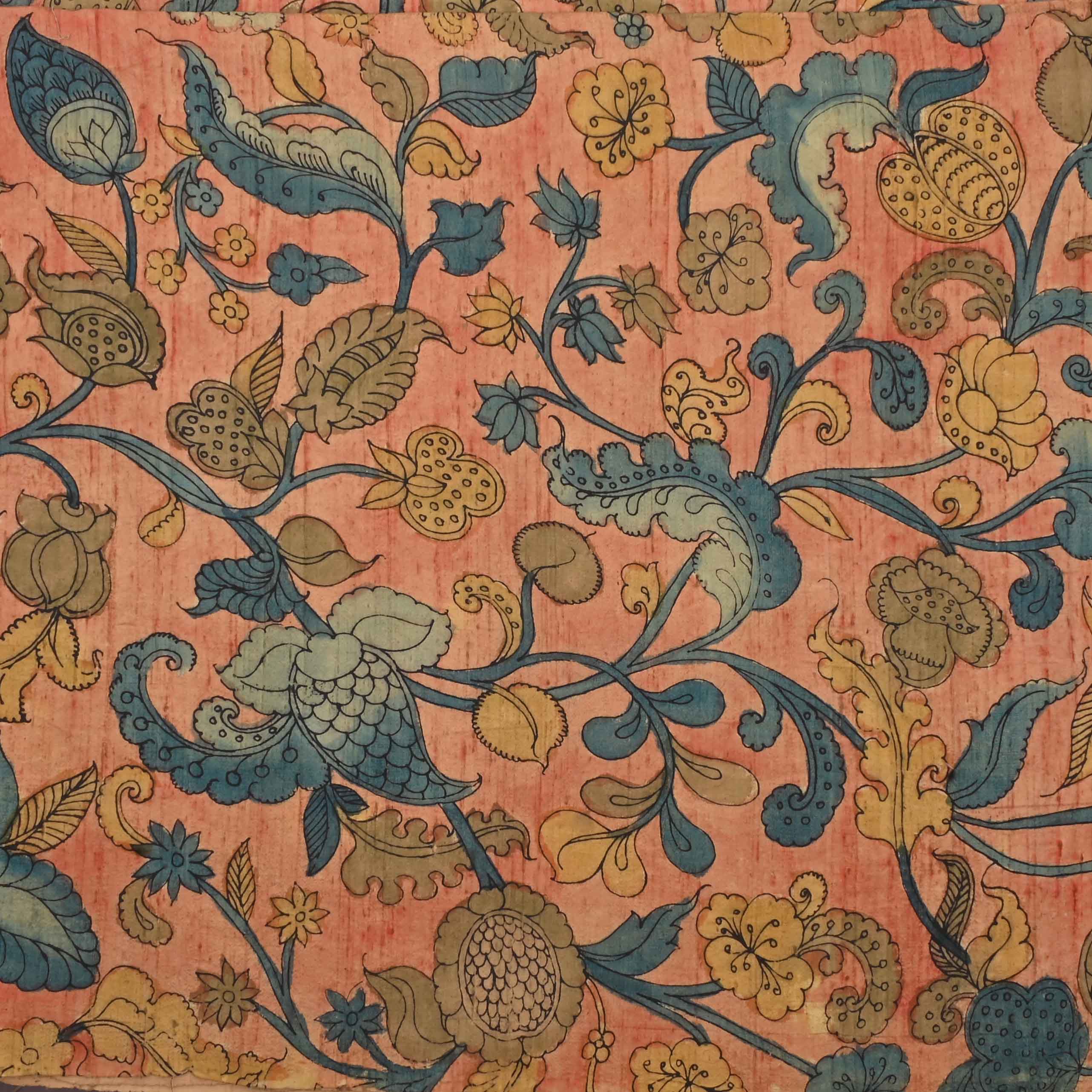 Pastel Pen Kalamkari Raw Silk Dupion Fabric