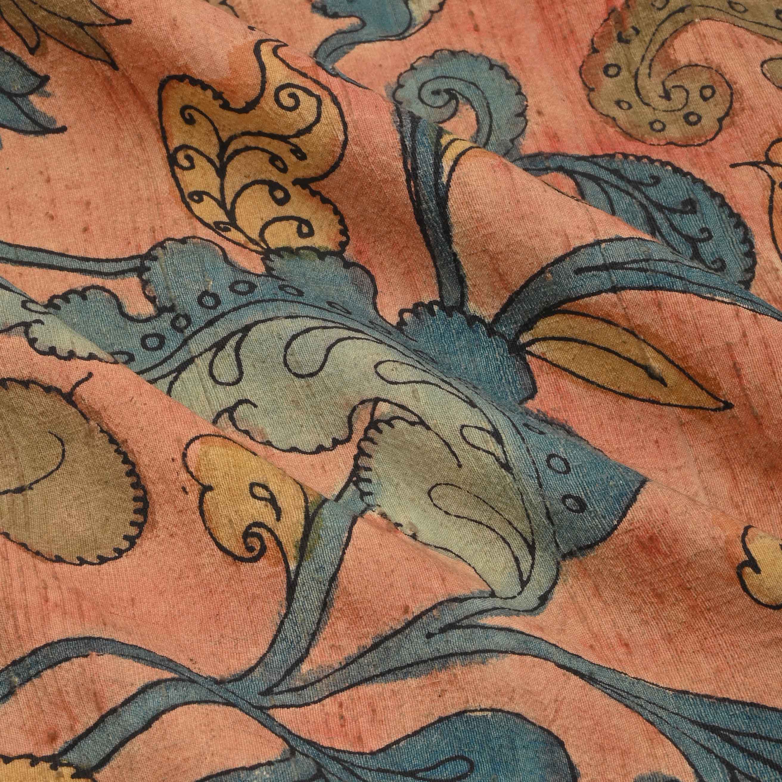 Pastel Pen Kalamkari Raw Silk Dupion Fabric