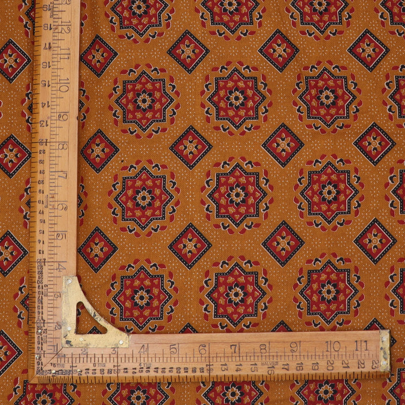 Mustard Yellow Cotton Fabric With Floral Printed Pattern