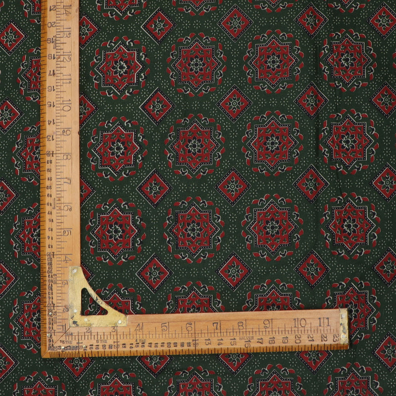 Emerald Green Ajrakh Printed Cotton Fabric